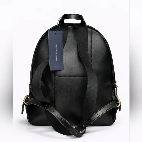 Tommy Hilfiger Black Embossed Backpack | Gold Logo | Zipper Closure | NWT Medium - Picture 4 of 7